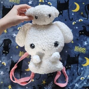 Fluffy White Plush Backpack with Pink Straps